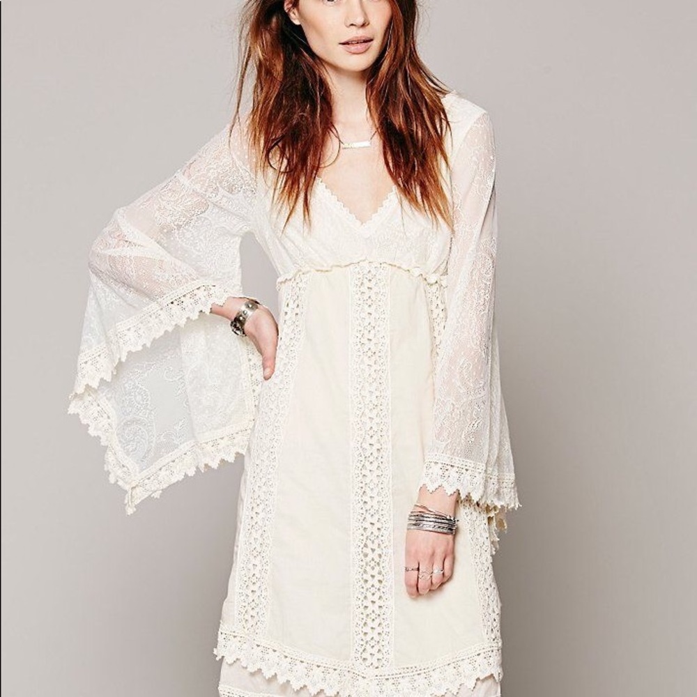 Free People Nightingale Dress White Lace Sleeves